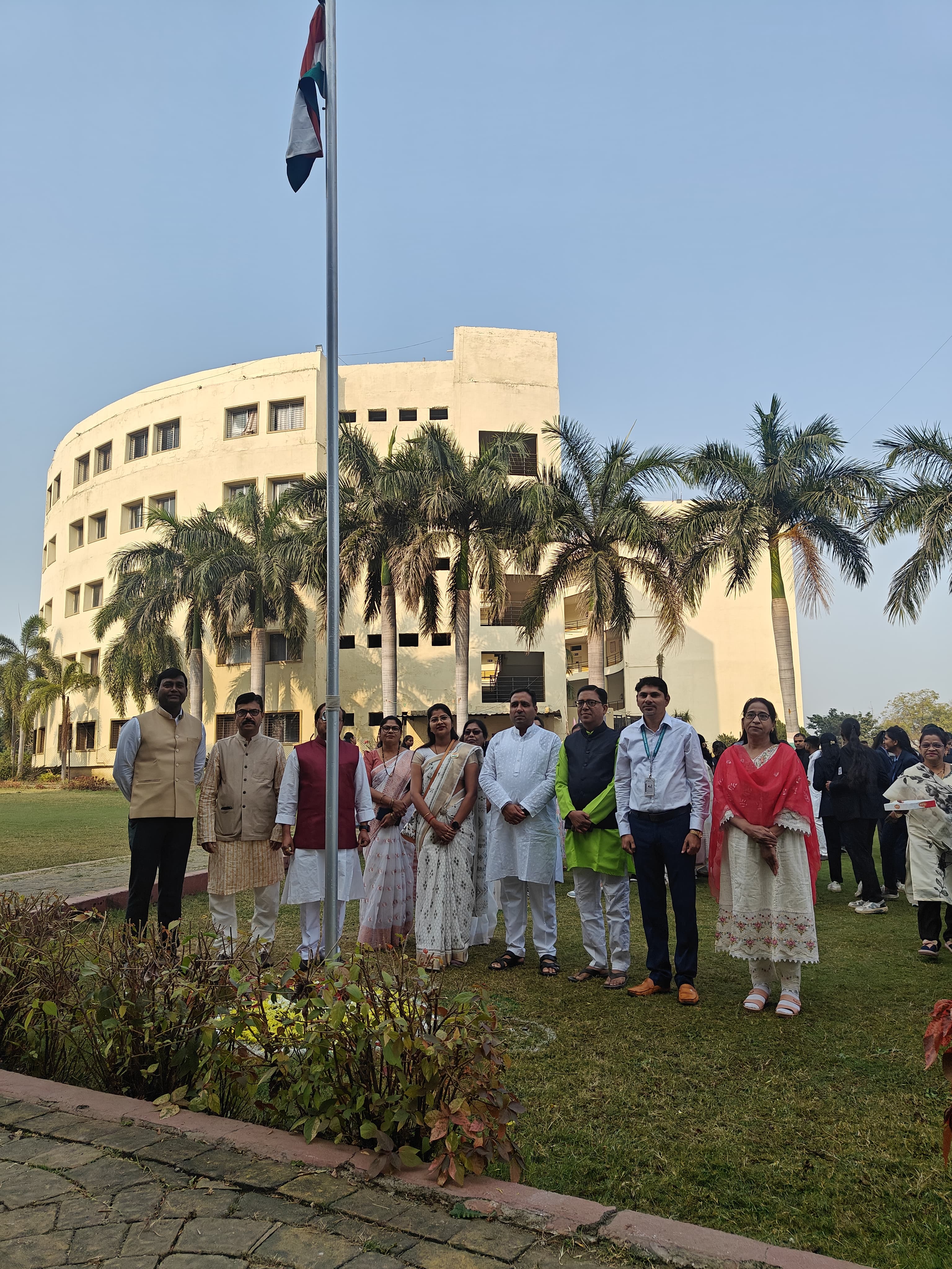 Republic Day flag hoisting ceremony at GNIET campus with faculty and students